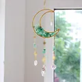 Atrapasol de luna hecho a mano con piedras verdes y prismas de cristal colgantes - Cristal Verde