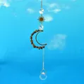 Attrape-soleil lune en cristal fait main avec pierres œil de tigre et boule de prisme - Carillon à Vent Lune Oeil de Tigre Jaune