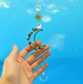 Attrape-soleil lune céleste avec pierres vertes et boule de prisme en cristal suspendue - Carillon à Vent Lune Agate Mousse