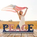 Independence Day wooden PEACE tabletop decor with American flag stars and stripes pattern - Peace Style (Style E)