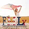 Wooden FAMILY letter sign with US flag stars and stripes theme - Family Style (Style D)