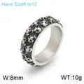 Vintage punk schedel reliëf ring van titanium staal 8mm breedte en 10g gewicht - Maat 8 / Mat Zwart Stijl (KR100832-KFC)