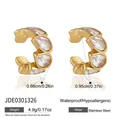 Detailansicht der goldenen Edelstahl-Zirkonia-Ohrmanschette mit Größen und Gewicht - Tropfenförmiger Drei-Stein-Ohrclip (JDE0301326) / Gold