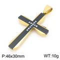 Polished gold and matte black stainless steel cross pendant with inlaid sparkling crystals - Gold and Black Contrast Cross Style (KP119774-HR) / Pendant Only (Without Chain)