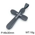 Black stainless steel iced out cross pendant for men with beveled design and crystal stones - Matte Black Cross Style (KP119777-HR) / Pendant Only (Without Chain)