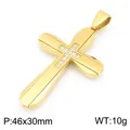 Gold double-layered stainless steel cross pendant with cubic zirconia hip hop style - Polished Gold Cross Style (KP119778-HR) / Pendant Only (Without Chain)