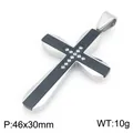 Men's bicolor stainless steel cross pendant for hip hop style with central rhinestone inlay - Silver and Black Contrast Cross Style (KP119779-HR) / Pendant Only (Without Chain)