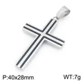 Polierter Edelstahl Kreuzanhänger mit schwarzer Emaille-Einlage, 40x28mm, wiegt 7g - Nur Anhänger (Ohne Kette) / Silber Mit Schwarzen Linien (KP119676-HR)