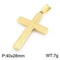 Poliertes goldenes Edelstahl-Kreuz mit weißen Emaille-Doppellinien für Herren und Damen - Nur Anhänger (Ohne Kette) / Gold Mit Weißen Linien (KP119677-HR)