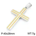 Edelstahl Kreuzanhänger für Herren mit goldfarbenen Doppelrillen, Größe 40x28mm - Nur Anhänger (Ohne Kette) / Silber Mit Goldenen Linien (KP119678-HR)