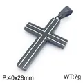 Schwarzer Edelstahl-Kreuzanhänger für Herren mit stilvollen doppelten weißen Linienrillen - Nur Anhänger (Ohne Kette) / Schwarz Mit Silbernen Linien (KP119679-HR)