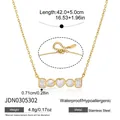 Detailed view and specifications of a gold stainless steel necklace with zirconia charms. - Five Multi-Shape Geometric Zirconia Necklace (JDN0305302)