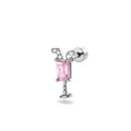 Creative summer cocktail glass stud earring with pink crystal and titanium alloy post - Single Piece / Pink (A1633-2 Pink)
