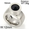 Bague massive en acier brossé avec pierre noire facettée et anneau de 12 mm - Taille 6 / Argent Strass Noir