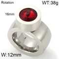 Bague en acier inoxydable brossé avec pierre rouge rotative, 12 mm de large, poids 38 g - Taille 6 / Argent Strass Rouge