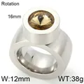 Bague large en acier inoxydable pour femme avec une grande pierre précieuse ambrée - Taille 6 / Modèle rotatif à strass champagne et argentés (KR19896-D)
