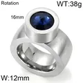 Bague large en acier inoxydable avec pierre bleue ronde et fonction rotative, 12 mm - Taille 6 / Argent avec strass bleu foncé