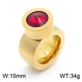 Bague tendance en acier inoxydable doré avec une grande pierre précieuse rouge ronde - Taille 6 / Or Rouge Strass