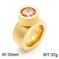 Bague épaisse en acier doré avec une grande pierre précieuse rose ronde variant - Taille 6 / Ton Or Strass Rose-Orange