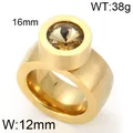 Bague massive en acier inoxydable doré avec une grande gemme ronde couleur champagne - Taille 6 / Or avec strass champagne