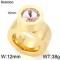Bague en acier inoxydable doré avec une grande pierre rose ronde et dimensions - Taille 6 / Style Strass Rose (KR19905-D) / Or