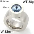 Bague rotative en acier inoxydable avec une pierre précieuse bleue ronde de 16 mm - Taille 6 / Style Pivotant (KR23491-D) / Ton Argent Strass Bleu Clair