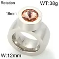 Bague massive en acier inoxydable avec pierre champagne ronde et 12mm de large - Taille 6 / Style Pivotant (KR23492-D) / Ton Argent Strass Champagne