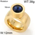 Bague large en acier inoxydable doré avec une grande pierre précieuse bleue SKU - Taille 6 / Ton Or Strass Bleu Foncé (KR23495-D)
