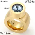 Bague épaisse en acier doré avec une pierre précieuse ronde facettée bleu clair - Taille 6 / Ton Or Strass Bleu Clair (KR23496-D)