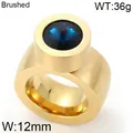 Bague imposante en acier inoxydable doré avec grand cristal bleu et finition brossée. - Taille 6 / Ton Or Strass Bleu Foncé (KR29536-KC)