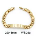 Men's gold-plated Byzantine chain bracelet with smooth stainless steel ID plate - 220*8mm / Gold