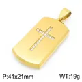 Premium gold-plated titanium steel dog tag pendant with crystal cross inlay, 19g - Gold