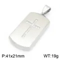 Polished silver titanium steel dog tag pendant featuring a rhinestone cross inlay for men - Silver
