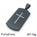 Black titanium steel dog tag pendant with rhinestone cross, 41x21mm, weighing 19g - Black