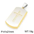 Men's titanium steel dog tag pendant with diamond cross in two-tone gold - Silver and Gold