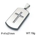 Silver and black titanium steel dog tag pendant with a rhinestone cross design for men - Silver And Black