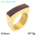 Bague carrée vintage en acier inoxydable doré avec incrustation en résine écaille - Or (KR114644-GC)
