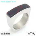 Bague vintage carrée en acier inoxydable avec résine écaillée, largeur 8mm, taille 7-10. - Argent (KR114645-GC)