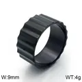 Mechanical style 9mm black stainless steel ring with vertical gear texture detail - Size 6 / Black