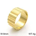 9mm wide golden stainless steel ring with mechanical gear vertical stripe pattern - Size 6 / Gold