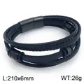 Herren dreilagiges geflochtenes Lederarmband mit Magnetverschluss aus Stahl, 210mm. - Schwarzer Magnetverschluss Dreischichtiges Armband (KB214781-SJ) / 210x6mm
