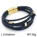 Herren Armband aus dreifach geflochtenem Leder mit goldfarbenen Perlen und Magnetverschluss - Goldener Magnetverschluss Dreischichtiges Armband (KB214782-SJ) / 210x6mm