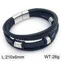 Dreilagiges schwarzes geflochtenes Lederarmband für Herren mit Magnetverschluss - Silberner Magnetverschluss Dreischichtiges Armband (KB214783-SJ) / 210x6mm
