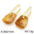 Gold plated titanium steel earrings with amber marbled resin geometric charms - 26x21mm / Amber (KE134596-SP)