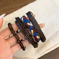Bohemian multi-layer bracelet set featuring wooden beads and colorful braided ropes - Basic Style (28#) / Four-Piece Set / Brown