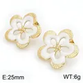 Elegantes pendientes de botón de camelia en esmalte blanco y acabado dorado, de 25 mm - Estilo Floral Hueco (KE134247-SP) / 25mm / Dorado/Blanco