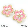 Pendientes de botón vintage de camelia rosa en esmalte con diseño floral calado - Estilo Floral Hueco (KE134248-SP) / 25mm / Dorado/Rosa