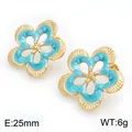 Pendientes de botón de camelia en esmalte azul claro con diseño hueco en dorado - Estilo Floral Hueco (KE134249-SP) / 25mm / Dorado/Azul