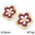Pendientes de camelia vintage franceses con esmalte granate y acabado dorado - Estilo Floral Hueco (KE134250-SP) / 25mm / Oro/Rojo Vino