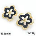 Pendientes de botón vintage flor camelia esmalte negro francés 25mm 6g joyería mujer - Dorado/Negro